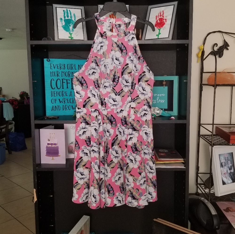 Hollister pink floral halter dress. Size med